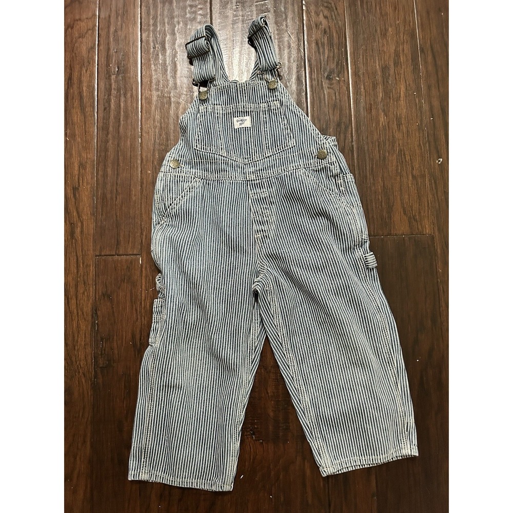 OshKosh B'Gosh Hickory Stripe Denim Overalls Toddler Carpenter Railroad Style 3T
